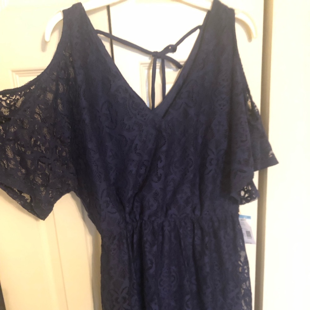 Navy Blue Lace Short Dress